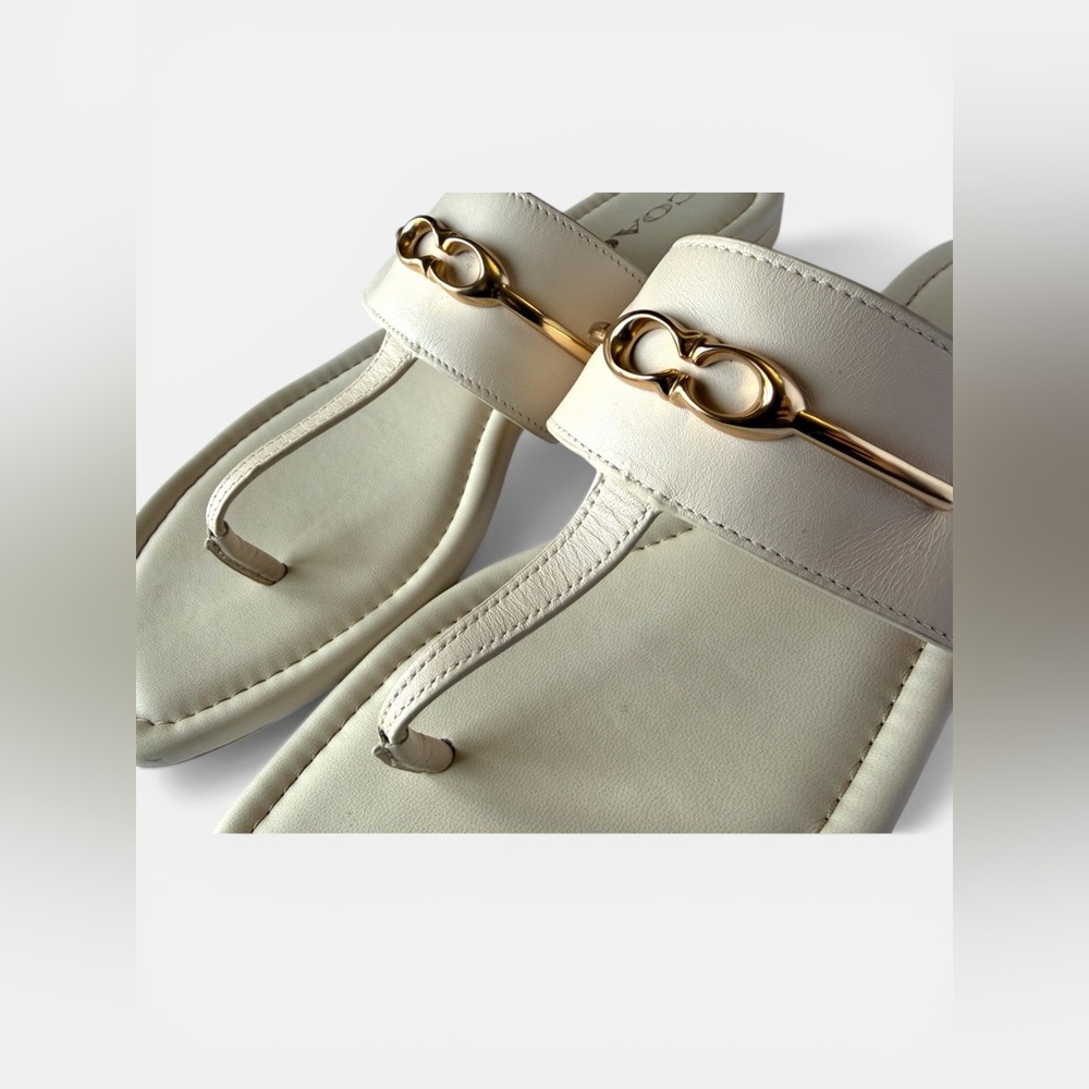 Coach Essie Thong Sandals Leather Slides Chalk White 8B